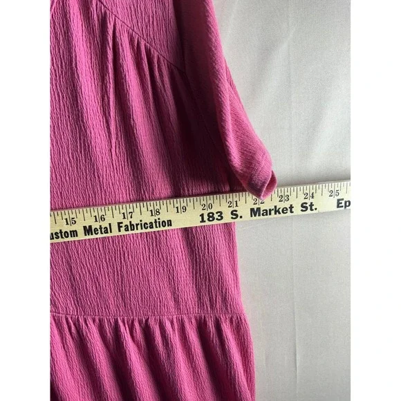Knox Rose Pink Tiered Babydoll Dress V-Neck Short Sleeve Textured Crepe L - Picture 5 of 9